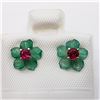 Image 1 : 14K Yellow Gold Burmese Ruby(0.24ct) Green Agate Flower Jacket Earrings, Made in Canada, Suggested R