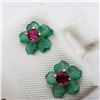 Image 3 : 14K Yellow Gold Burmese Ruby(0.24ct) Green Agate Flower Jacket Earrings, Made in Canada, Suggested R