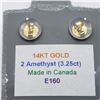 Image 5 : 14K Yellow Gold Amethyst Stud(3.25ct) Earrings, Made in Canada, Suggested Retail Value $320 (Estimat