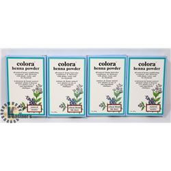 FOUR BOXES OF COLORA HENNA POWDER 60G EACH