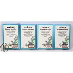 FOUR BOXES OF COLORA HENNA POWDER 60G EACH