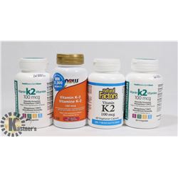 FOUR VITAMIN K2 ASSORTED BRANDS, THREE ARE 60