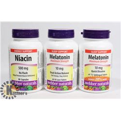 2 BOTTLES OF MELATONIN 10MG & 1 BOTTLE OF NIACIN