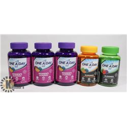 LOT OF 5 ASSORTED ONE A DAY GUMMIES,