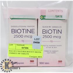 BAG OF 2 NATURES BOUNTY BIOTIN 2500MCG 100 TABLETS