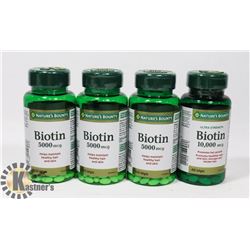 LOT OF 4 NATURES BOUNTY BIOTIN 5000MCG, 100 SOFT
