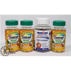 LOT OF 4 BOTTLES CENTRUM AND IRON KIDS MULTI