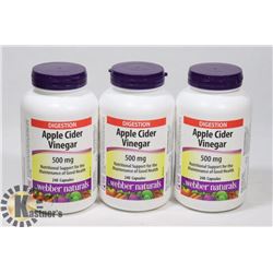 LOT OF 3 APPLE CIDER VINEGAR 500MG
