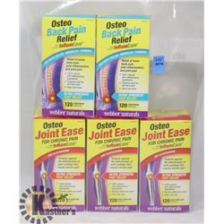 BAG WITH 5 BOTTLES OSTIO BACK PAIN RELIEF AND