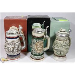 LOT OF THREE AVON STEINS WITH ORIGINAL BOXES