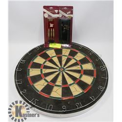 DART BOARD WITH 2 SETS OF NEW ABBEY DARTS