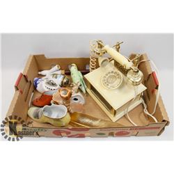 FLAT OF COLLECTIBLES INCLUDING PHONE ALARM