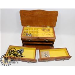 WOODEN MUSICAL JEWELRY BOX WITH CONTENTS