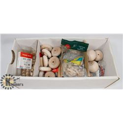 BOX OF CUSTOM WOOD PLUGS & KNOBS