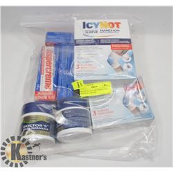 BAG WITH 2 ICY HOT MEDICATED SLEEVES, 2 DR PAIN