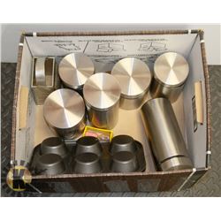 6 PC STAINLESS STEEL/GLASS CANISTER AND HOME