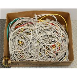 BOX WITH 50+ CAT 5 CABLES       (3' TO 20' LONG)