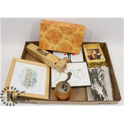 FLAT OF VINTAGE ARTS,PICTURES,TRAIN WHISTLE,