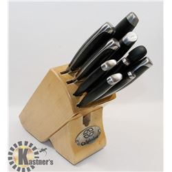 10 PC CALPHALON KNIFE SET WITH WOOD BLOCK