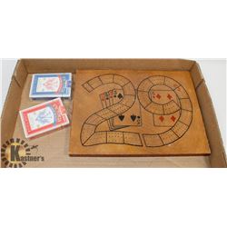 WOOD "29" CRIB BOARD WITH 2 NEW DECKS OF CARDS