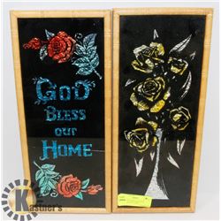 2 VINTAGE HAND MADE SILK SCREEN FOIL PICTURES