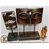 Image 1 : 2 HOME DECOR MASKS & 2 WOODEN FIGURES