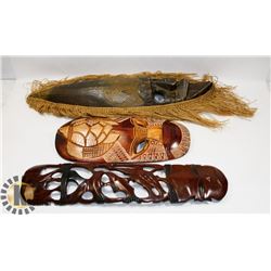 3 WOODEN DECORATIVE AFRICAN MASKS.