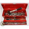 RED MASTERCRAFT TOOL BOX WITH 2 LEVELS OF ASSORTED