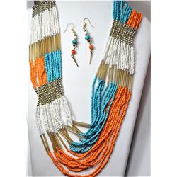 20) WHITE, TURQUOISE AND ORANGE WITH