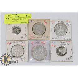 LOT OF 6 CANADA COINS-1960 SILVER QUARTER,