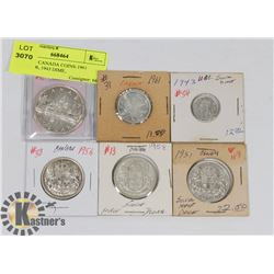 LOT OF 6 CANADA COINS-1961 QUARTER, 1943 DIME,