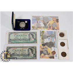 LOT OF ASSORTED CANADIAN CURRENCY, 1973 $1COIN