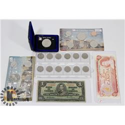 LOT OF ASSORTED CANADIAN CURRENCY $1 COIN 1971,