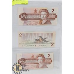 LOT OF 3 CANADA 1986 $2 BILLS