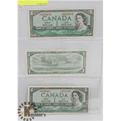 LOT OF 3 CANADA 1954 $1 BILLS