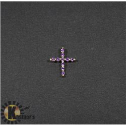 #109-GENUINE AMETHYST & CZ PENDANT (CROSS)