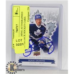 BORJE SALMING AUTOGRAPHED UPPER DECK HOCKEY CARD.