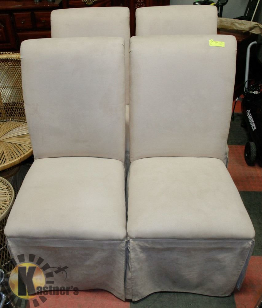 4 PORSON MICROFIBRE TAUPE CHAIRS 
