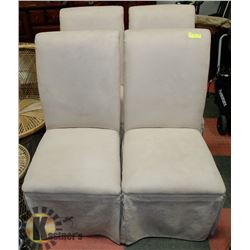4 PORSON MICROFIBRE TAUPE CHAIRS.