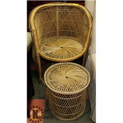 WICKER HIGH BACK CHAIR & STOOL.