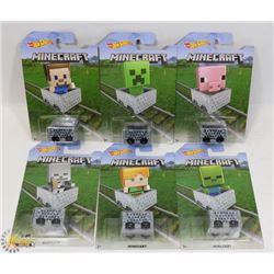 LOT OF 6 MINECRAFT HOT WHEELS CARS