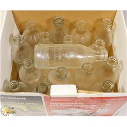 BOX OF VINTAGE POP BOTTLES.