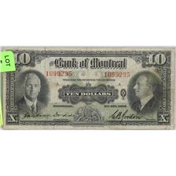 1935 CANADIAN BANK OF MONTREAL $10 BILL