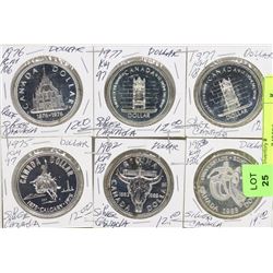 LOT OF 6 CANADIAN SILVER DOLLAR COINS.