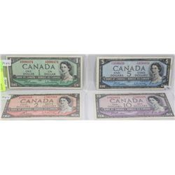 1954 CANADIAN BILL SET - $1, $2, $5 AND $10.
