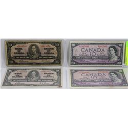 LOT OF CANADIAN $10 BANK NOTES - TWO 1937 AND TWO