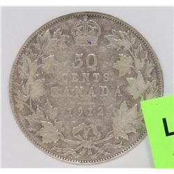 1912 CANADIAN 50 CENT COIN, GRADED VF-20.