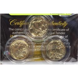 LOT OF THREE 24K GOLD PLATED USA BUFFALO NICKLES.