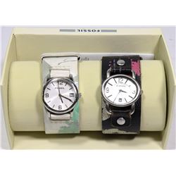 SET OF 2 FOSSIL WATCHES-LADIES WITH LEATHER BANDS