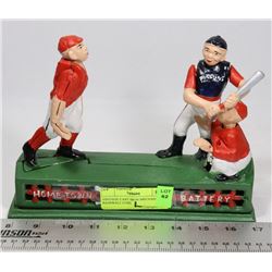 VINTAGE CAST IRON MECHANICAL BASEBALL COIN